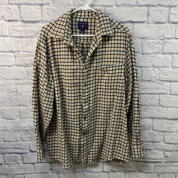 Saddlebred Button Down‎ Mens Large Tall Blue Brown Plaid Long Sleeve - Picture 1 of 6